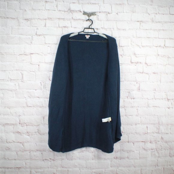 LL Bean Navy Blue Cotton Shaker-Stitch Open Long Sweater Cardigan Size M - Picture 5 of 9